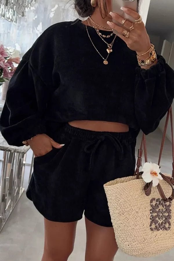 Relaxed Fit Cropped Top and Shorts Set - Crowned Energy CO.