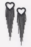 Crowned Energy CO. Black CCWHOLESALECLOTHING Earrings Rhinestone Heart Fringe Earring