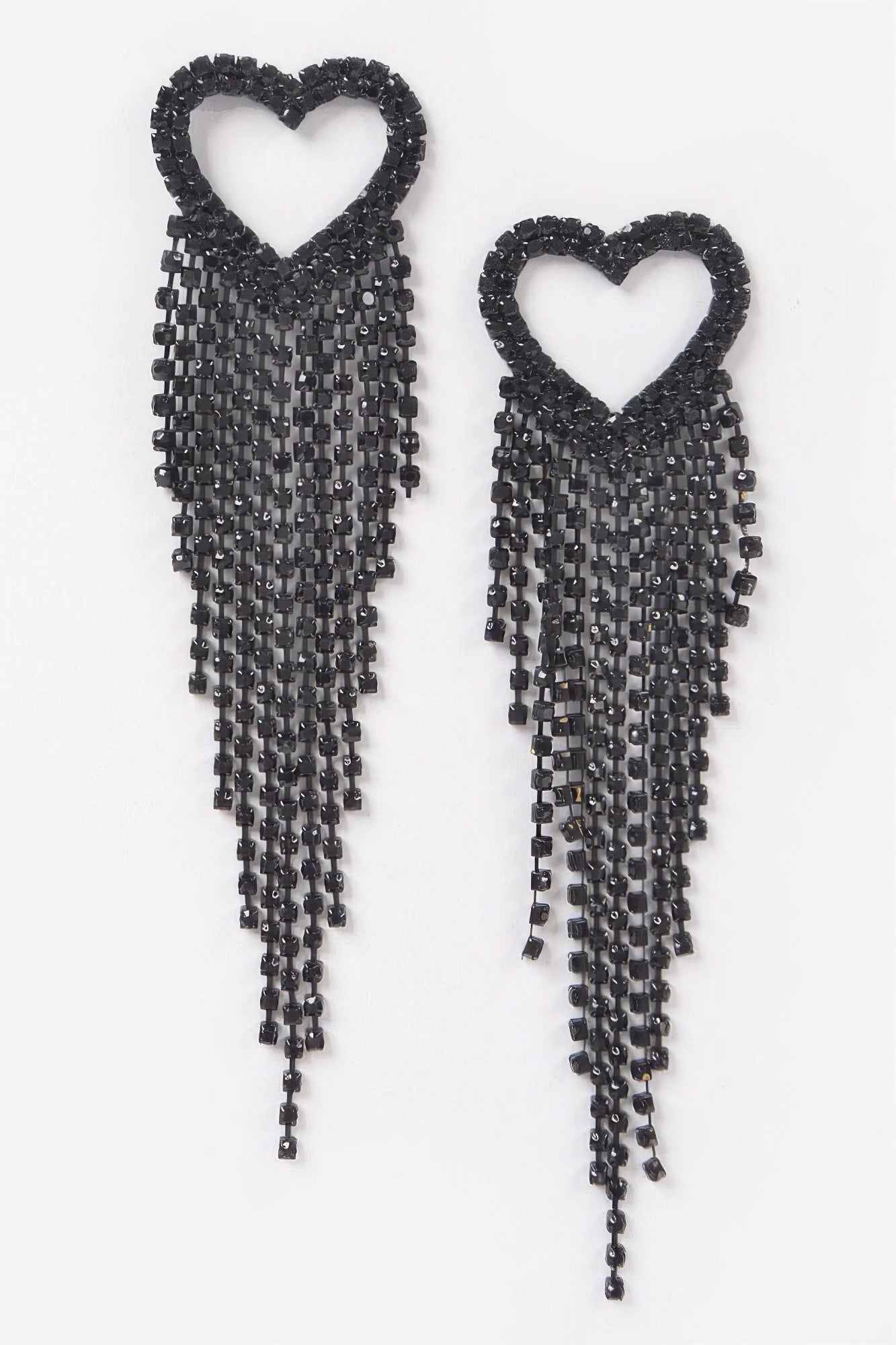 Crowned Energy CO. Black CCWHOLESALECLOTHING Earrings Rhinestone Heart Fringe Earring