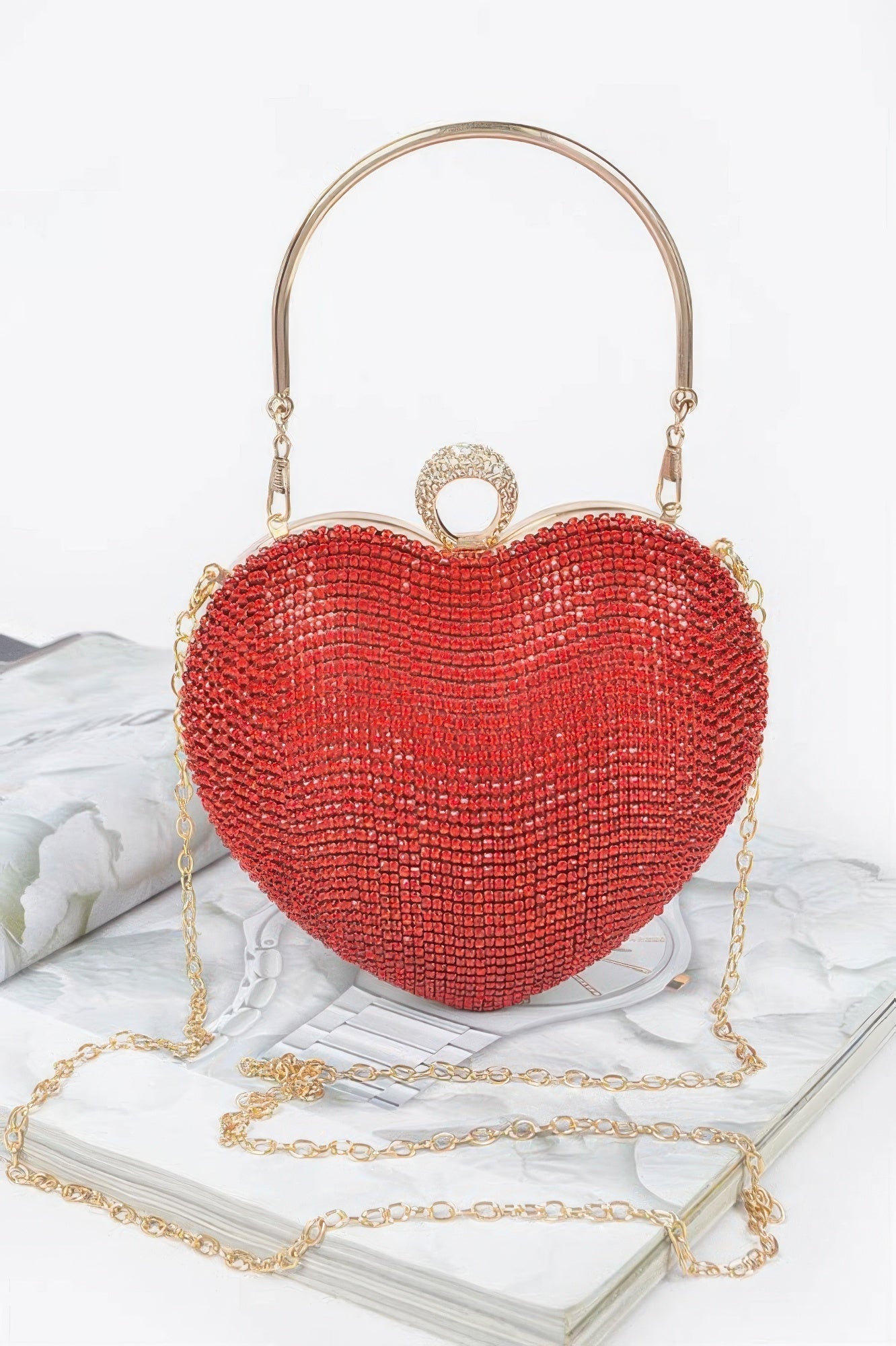 Crowned Energy CO. Red CCWHOLESALECLOTHING Clutch Rhinestone Heart Shape Party Clutch