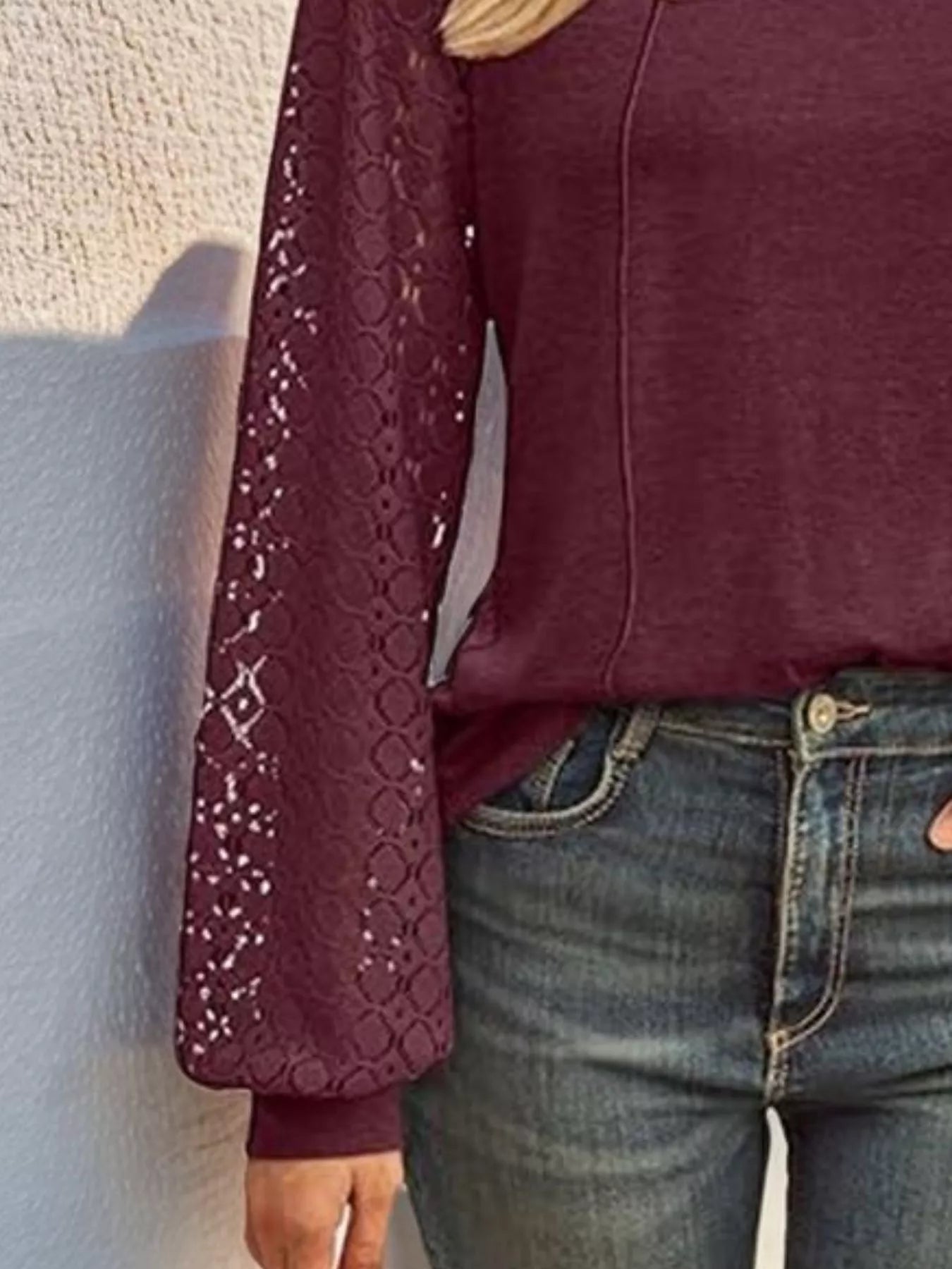 Round Neck Lace Sleeve Blouse - Crowned Energy CO.