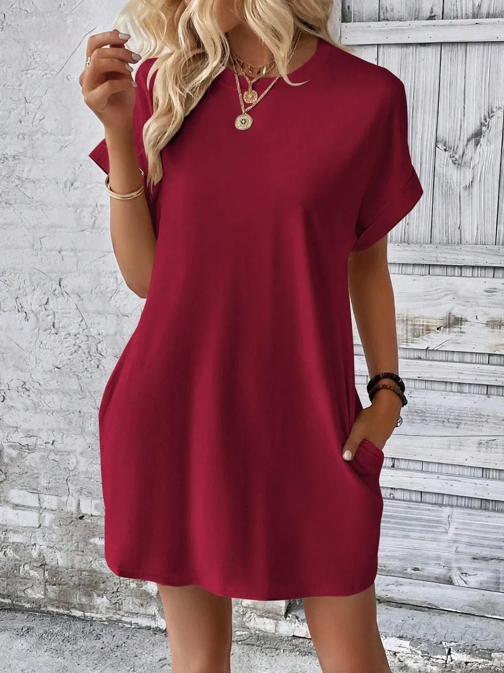 Round Neck Short Sleeve Mini Dress - Crowned Energy CO.