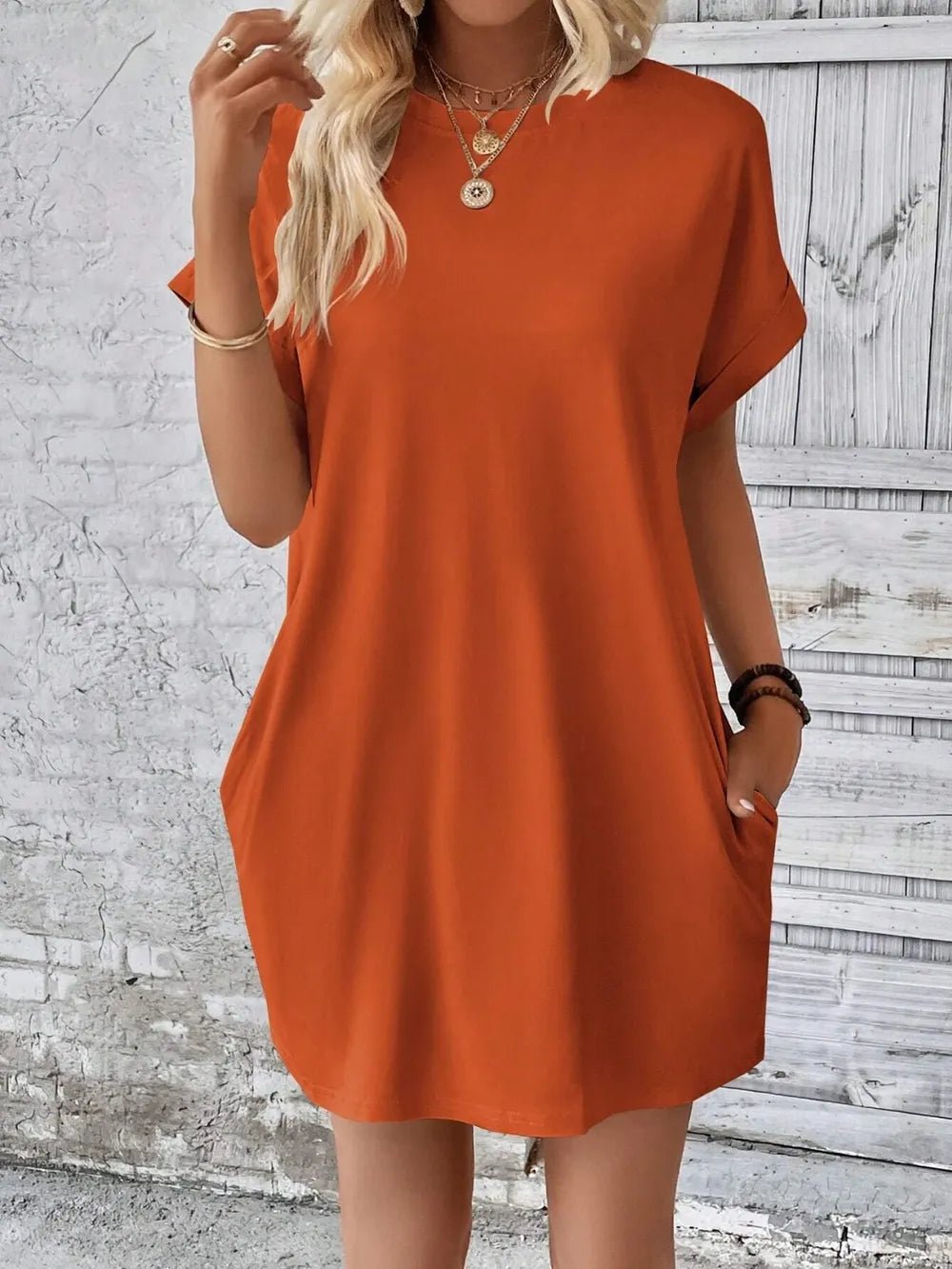 Round Neck Short Sleeve Mini Dress - Crowned Energy CO.