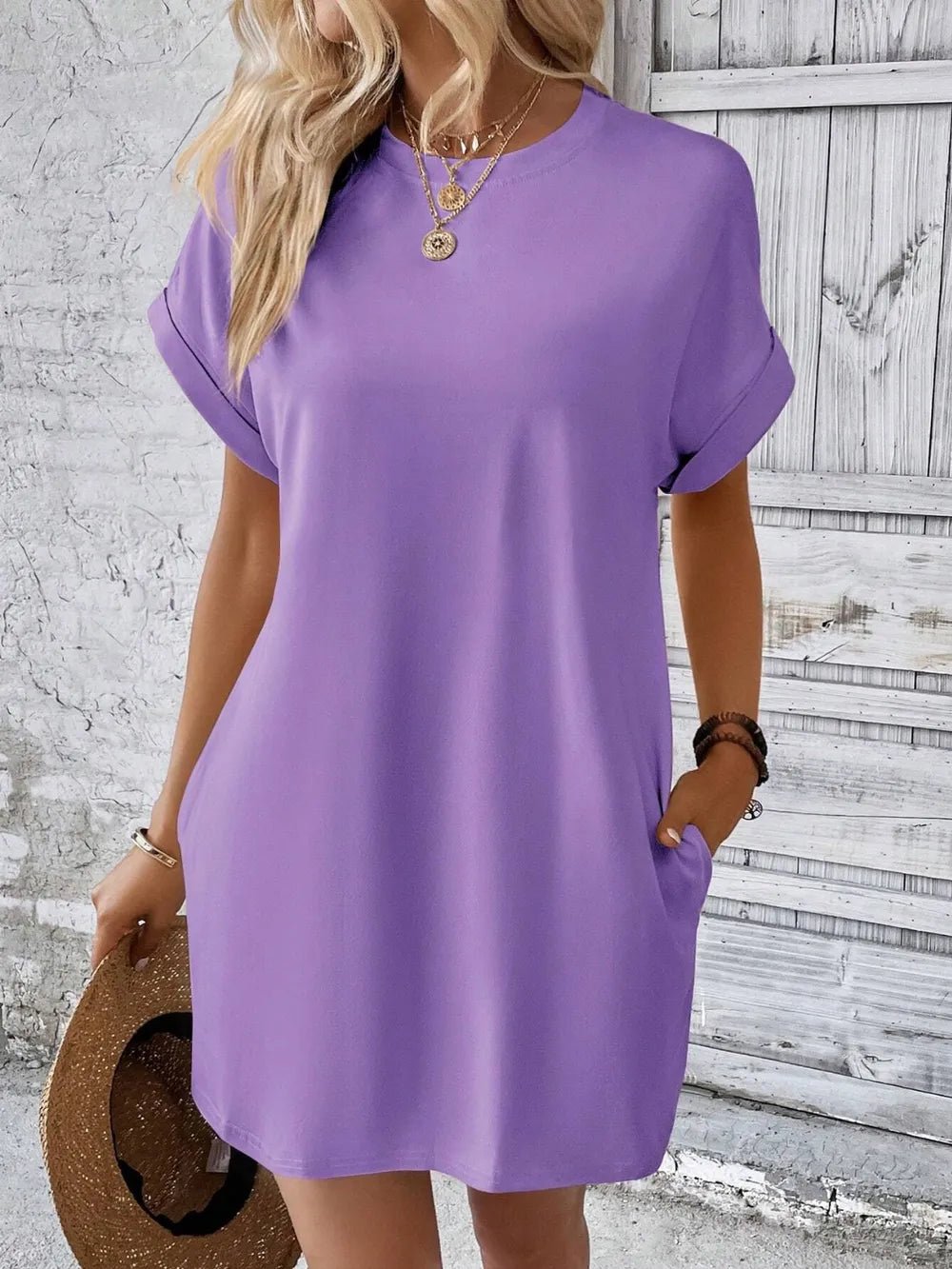 Round Neck Short Sleeve Mini Dress - Crowned Energy CO.