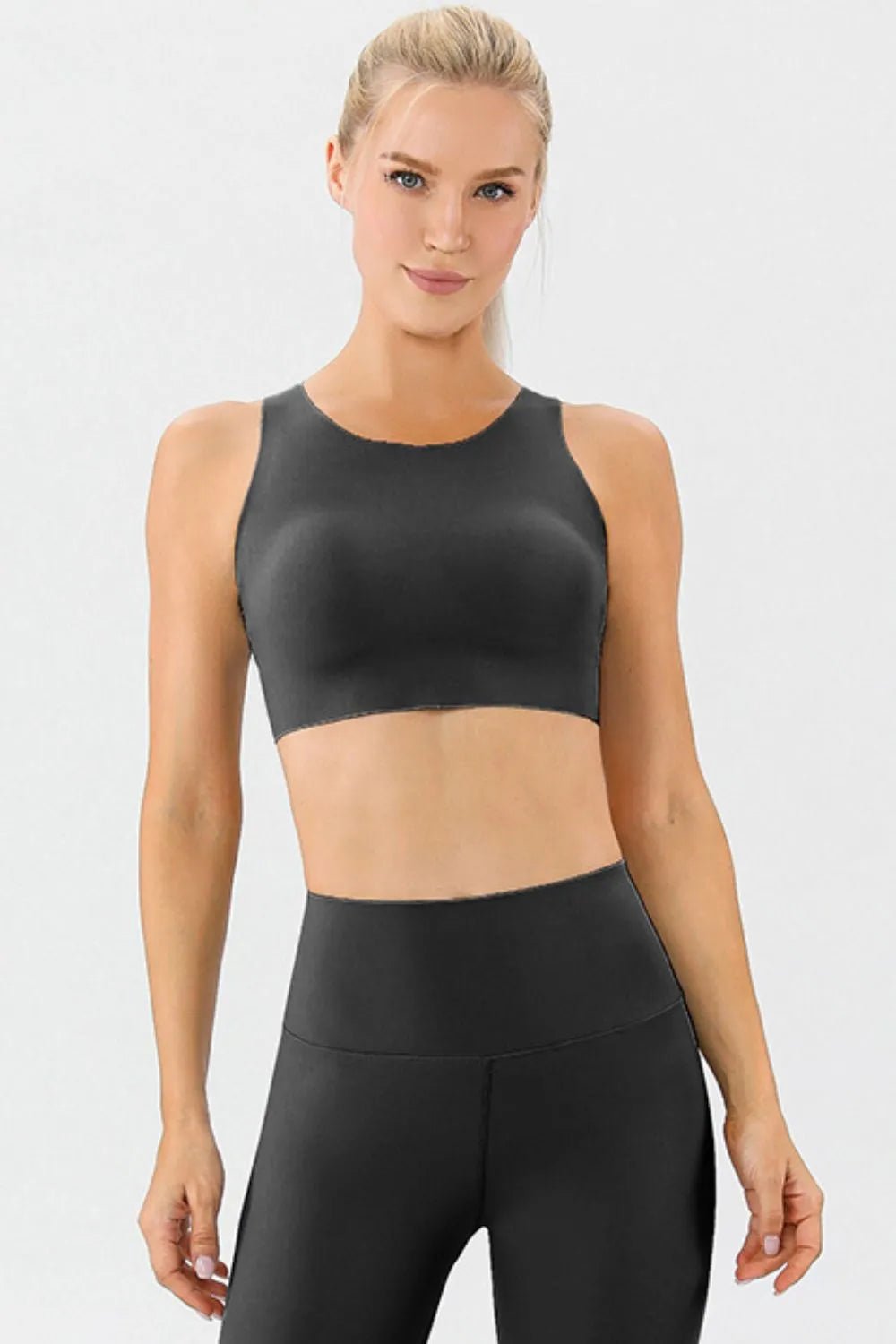 Round Neck Wide Strap Active Bra - Crowned Energy CO.