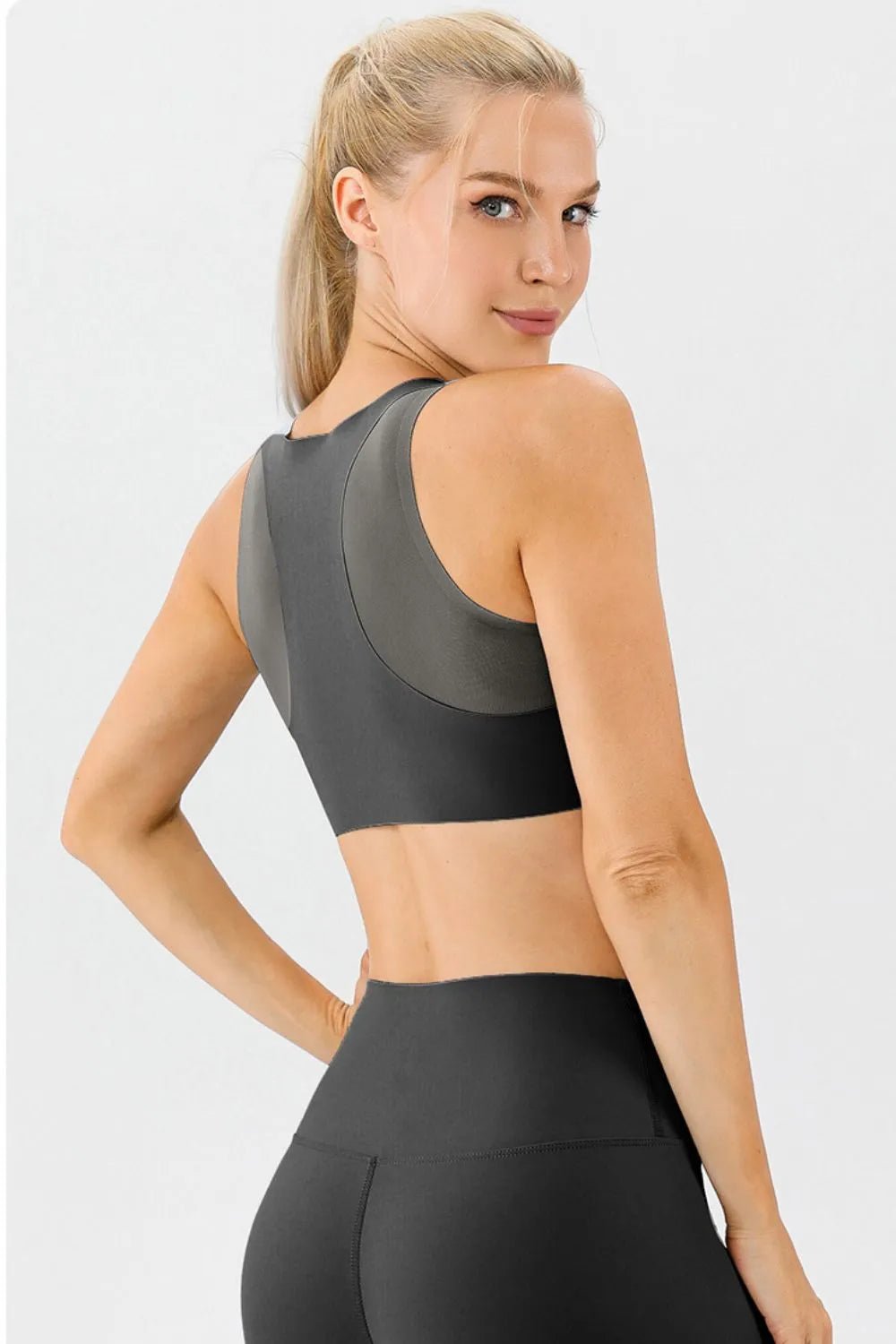 Round Neck Wide Strap Active Bra - Crowned Energy CO.