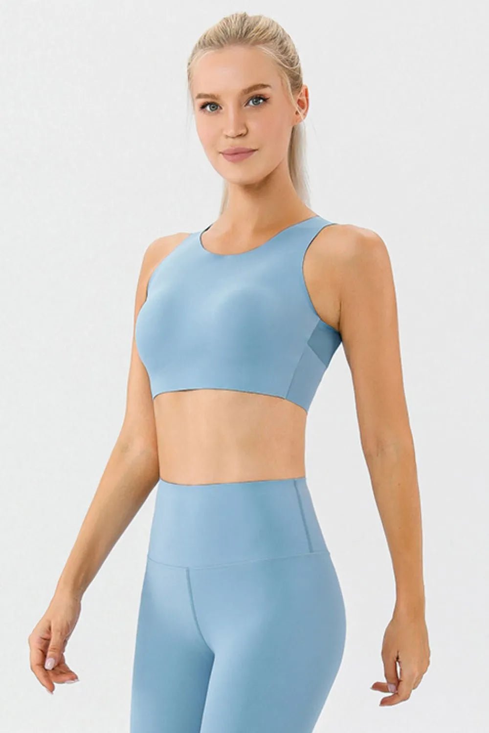 Round Neck Wide Strap Active Bra - Crowned Energy CO.