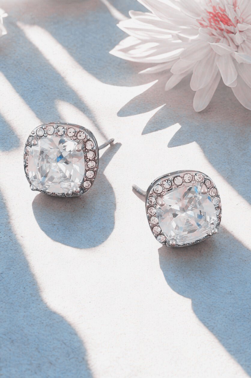 Crowned Energy CO. Silver Clear CCWHOLESALECLOTHING EARINGS Rounded Square Rhinestone Earrings