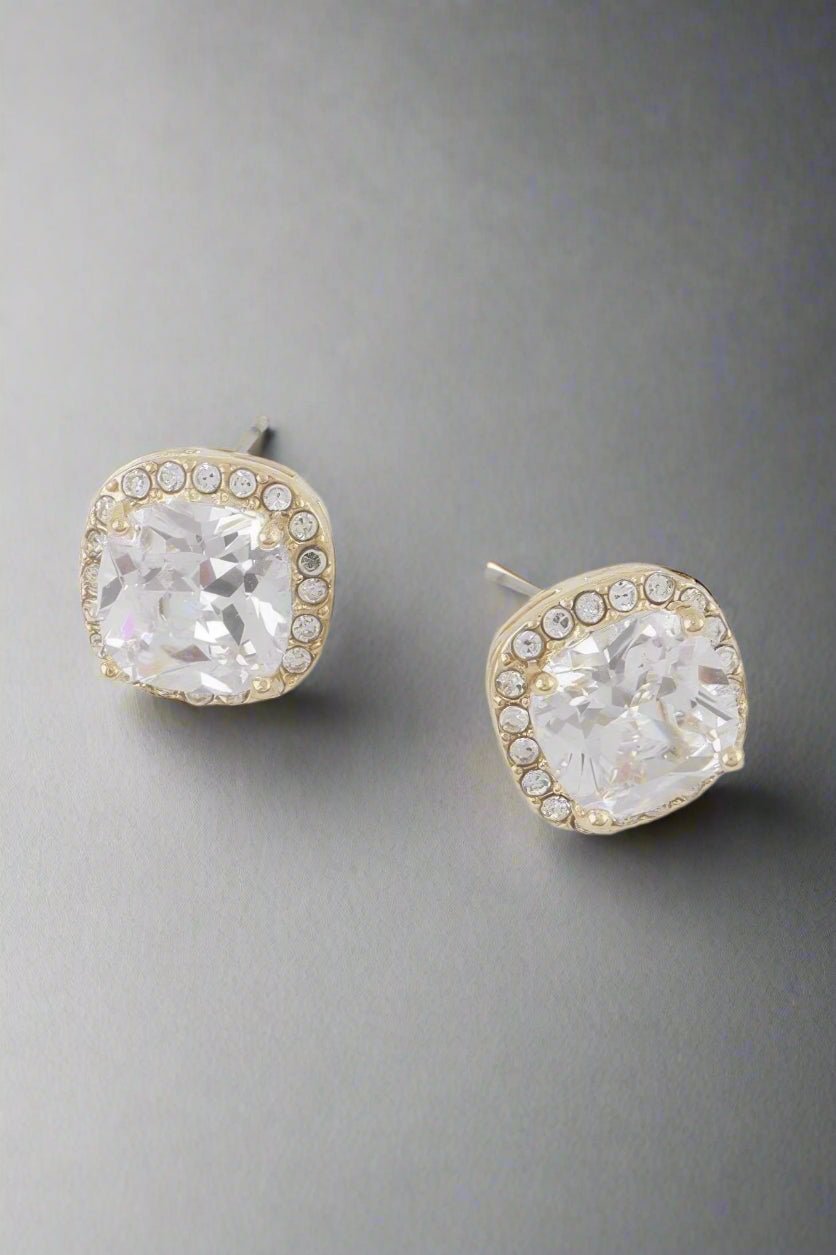 Crowned Energy CO. Gold Clear CCWHOLESALECLOTHING EARINGS Rounded Square Rhinestone Earrings