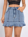 Ruffled Hem Denim Mini Skirt - Crowned Energy CO.