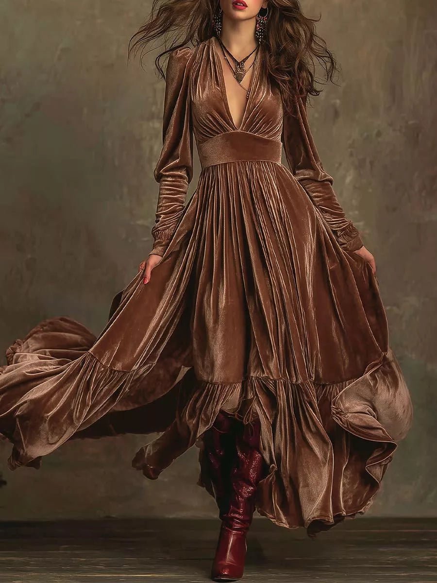 Ruffled Hem Long Sleeve Dress - Crowned Energy CO.