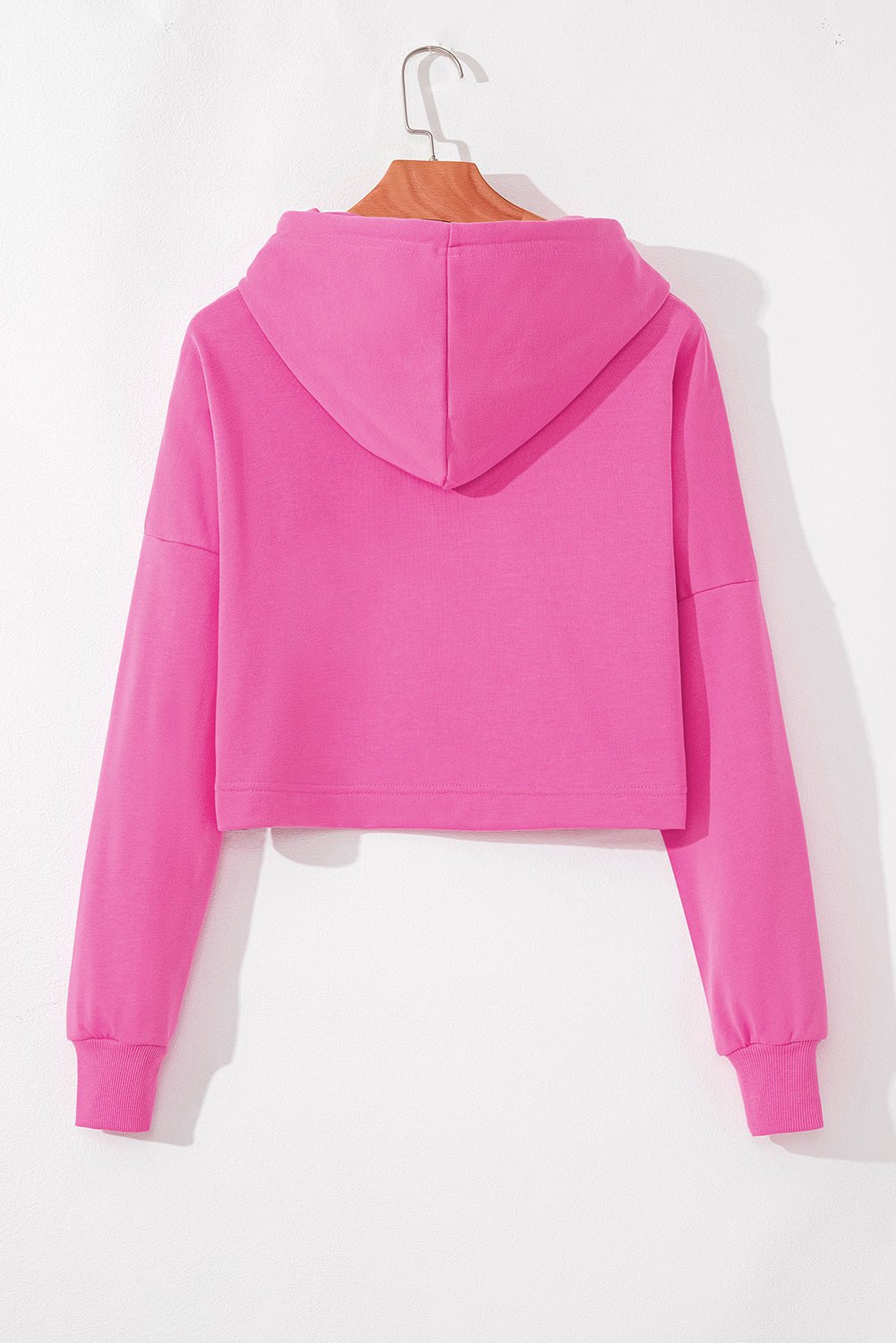 Sachet Pink Solid Drop Shoulder Drawstring Cropped Hoodie - Crowned Energy CO.