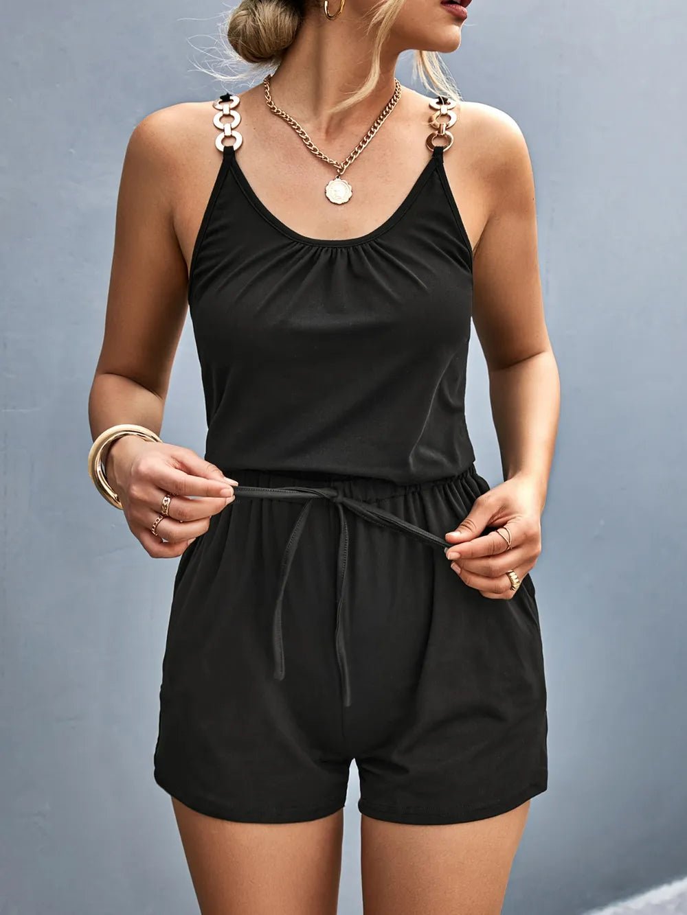 Scoop Neck Romper with Pockets - Crowned Energy CO.