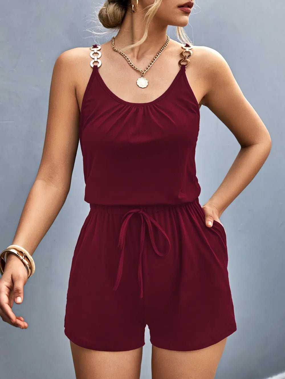 Scoop Neck Romper with Pockets - Crowned Energy CO.
