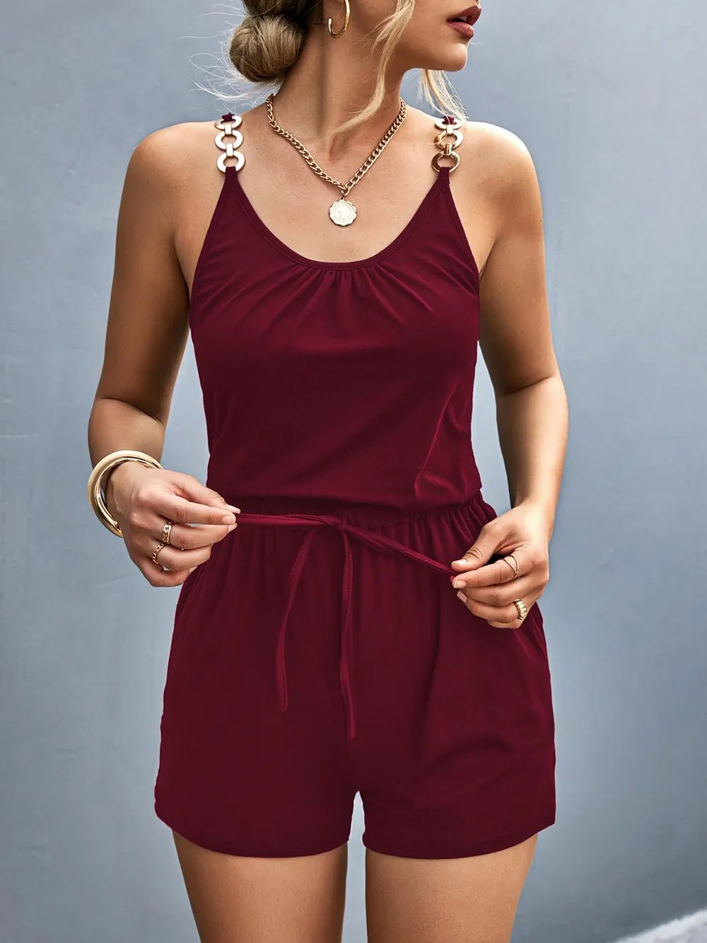 Scoop Neck Romper with Pockets - Crowned Energy CO.