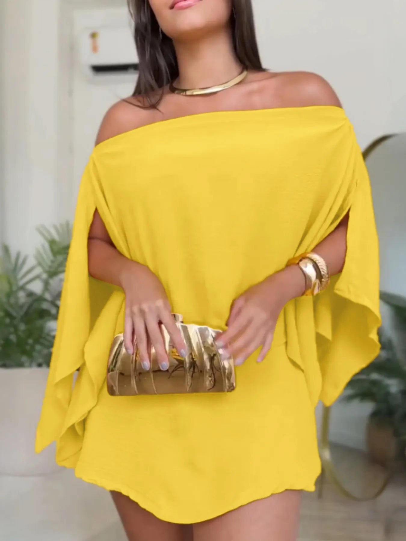 Crowned Energy CO. Yellow / S Trendsi OUTFIT SET Side Slit Top and Mini Skirt Set