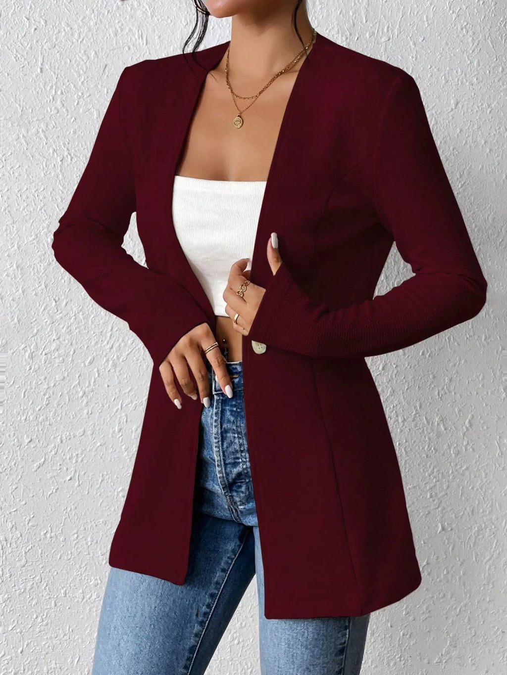 Single - Button Long Sleeve Blazer - Crowned Energy CO.