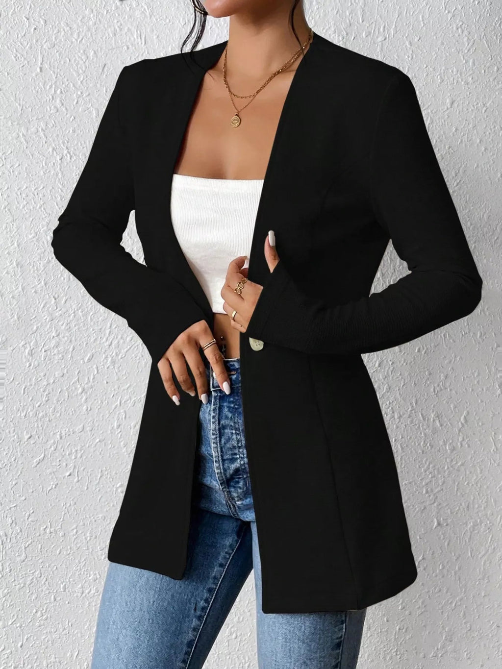 Single - Button Long Sleeve Blazer - Crowned Energy CO.