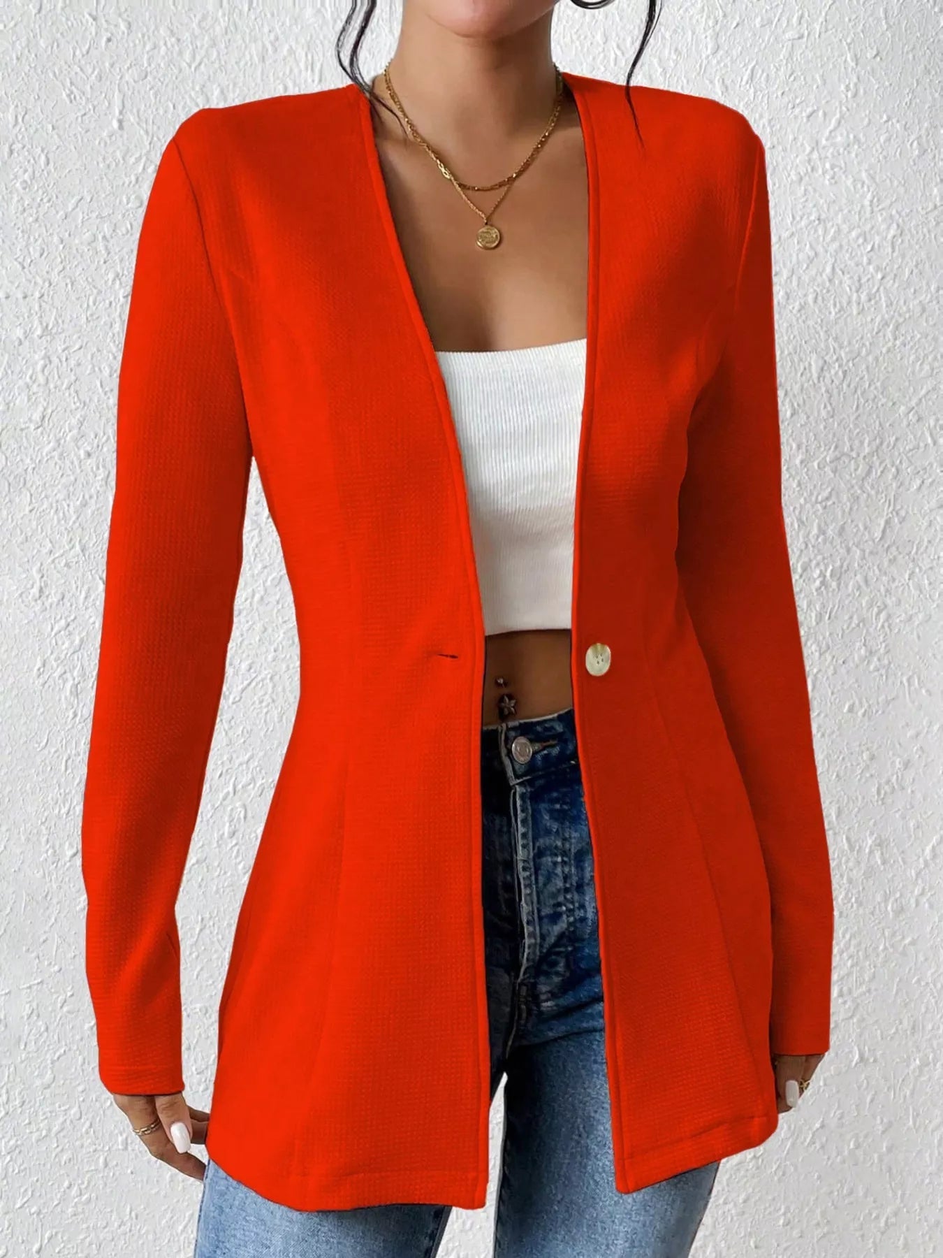 Single - Button Long Sleeve Blazer - Crowned Energy CO.