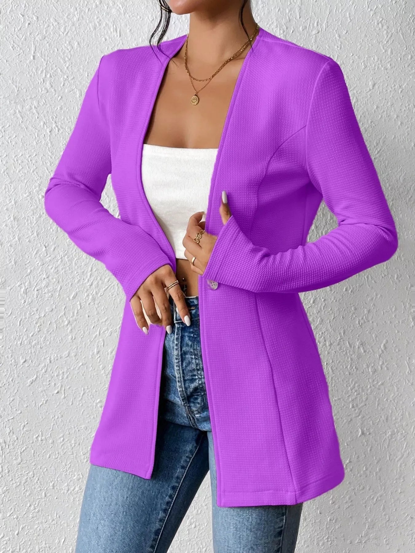 Single - Button Long Sleeve Blazer - Crowned Energy CO.