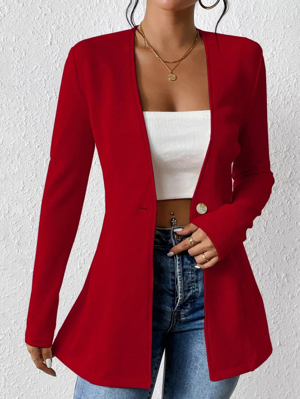 Single - Button Long Sleeve Blazer - Crowned Energy CO.