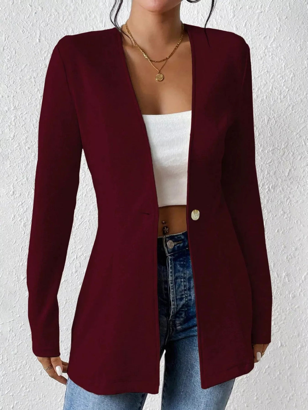 Single - Button Long Sleeve Blazer - Crowned Energy CO.
