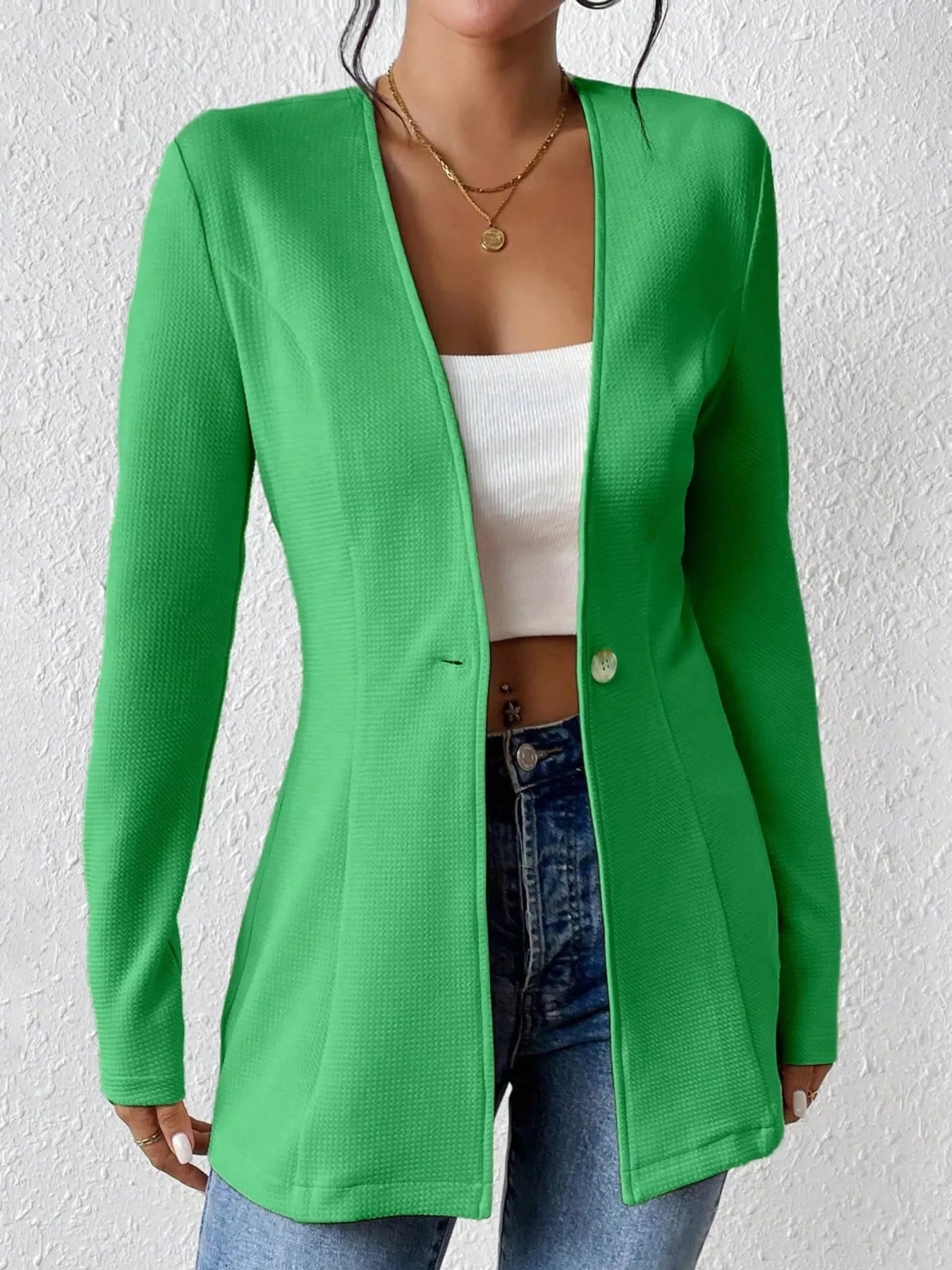 Single - Button Long Sleeve Blazer - Crowned Energy CO.