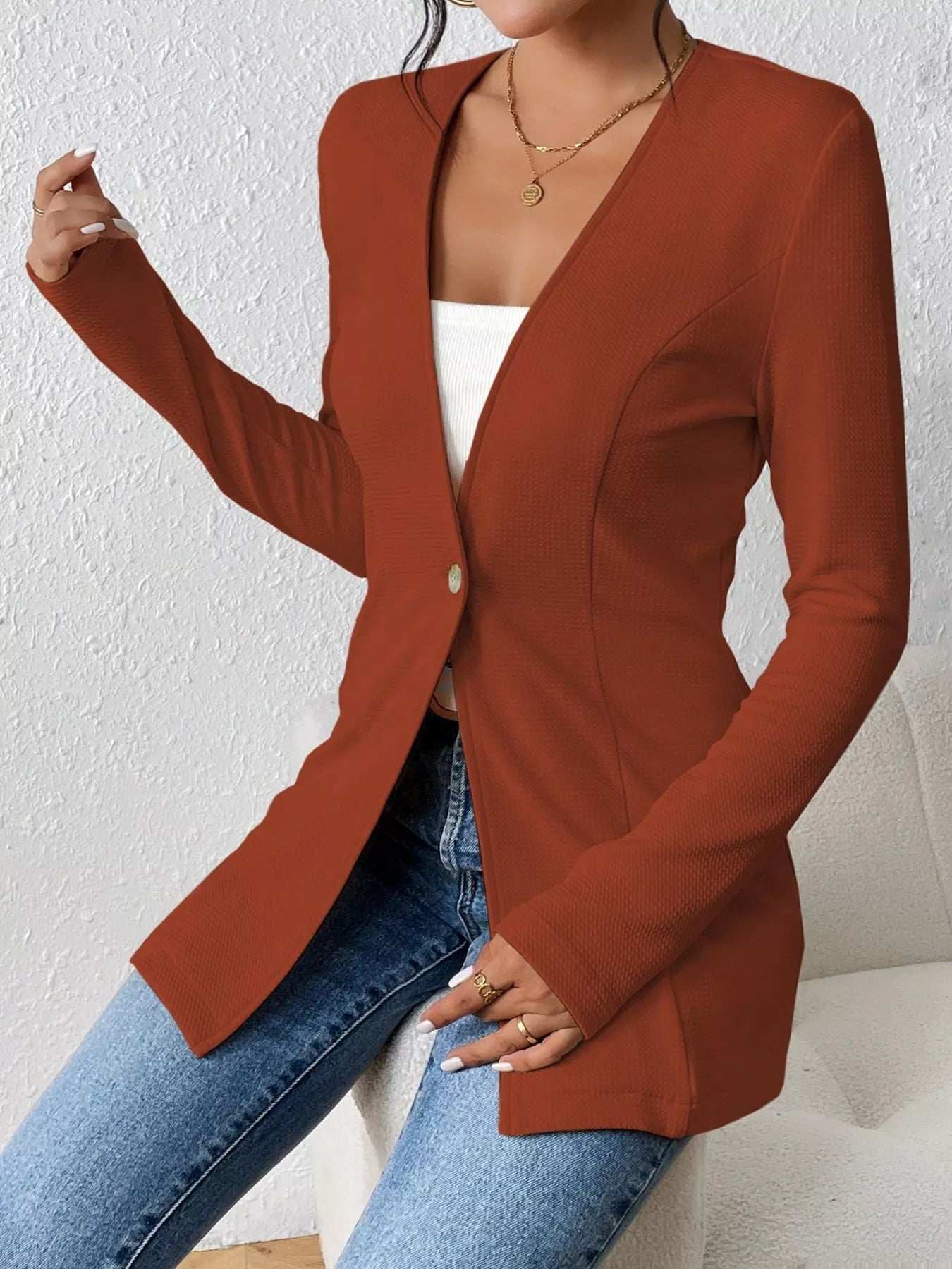Single - Button Long Sleeve Blazer - Crowned Energy CO.