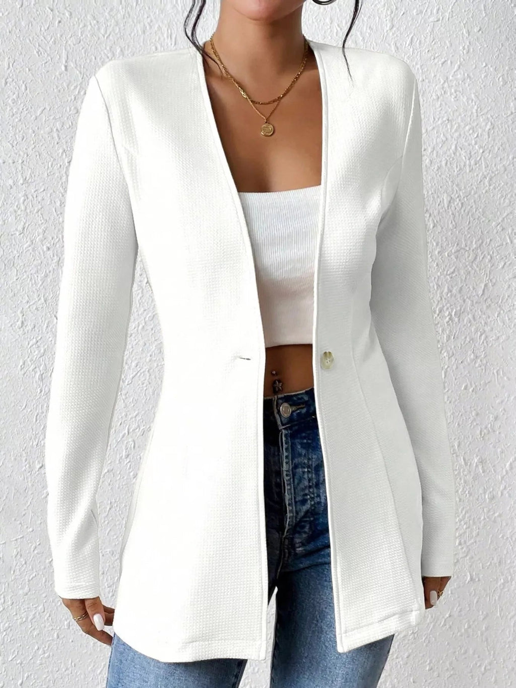 Single - Button Long Sleeve Blazer - Crowned Energy CO.