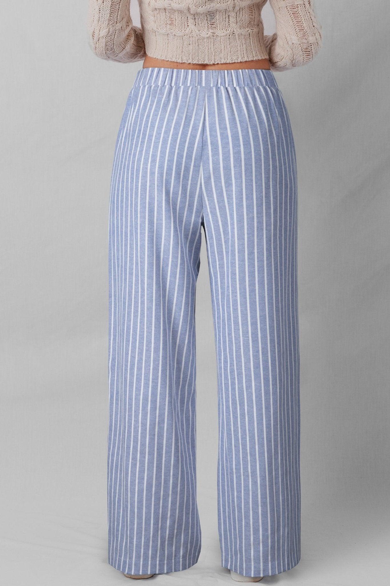 Sky Blue Stripe Buttoned Detail Loose Casual Pants - Crowned Energy CO.