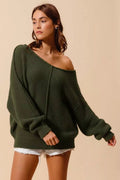 SO ME Loose Fit Exposed Seam Slouchy Boucle Sweater - Crowned Energy CO.
