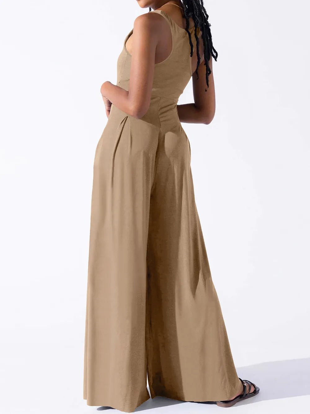 Square Neck Wide Strap Jumpsuit - Crowned Energy CO.
