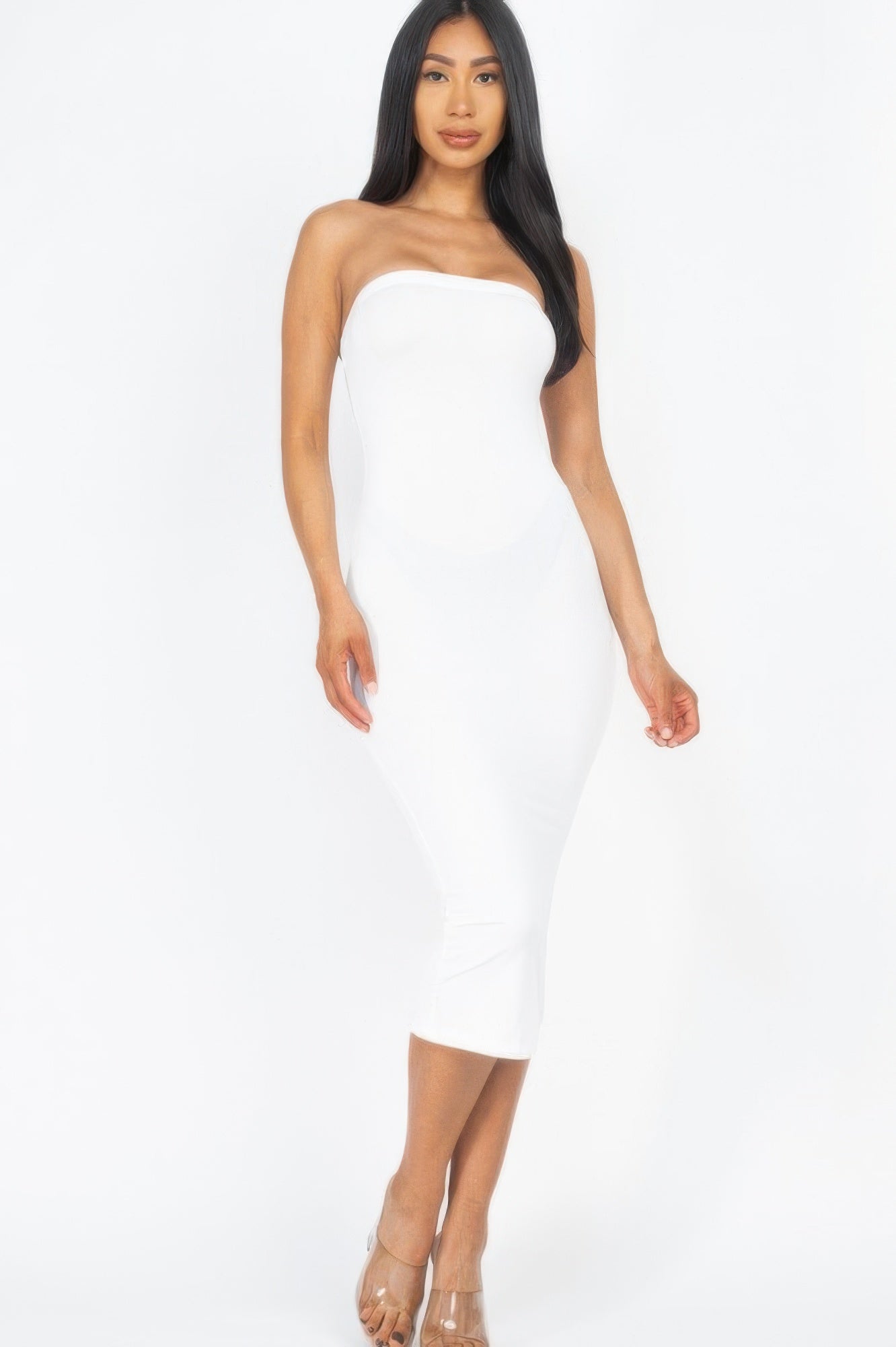 Crowned Energy CO. White / S CCWHOLESALECLOTHING Strapless Tube Bodycon Midi Dress