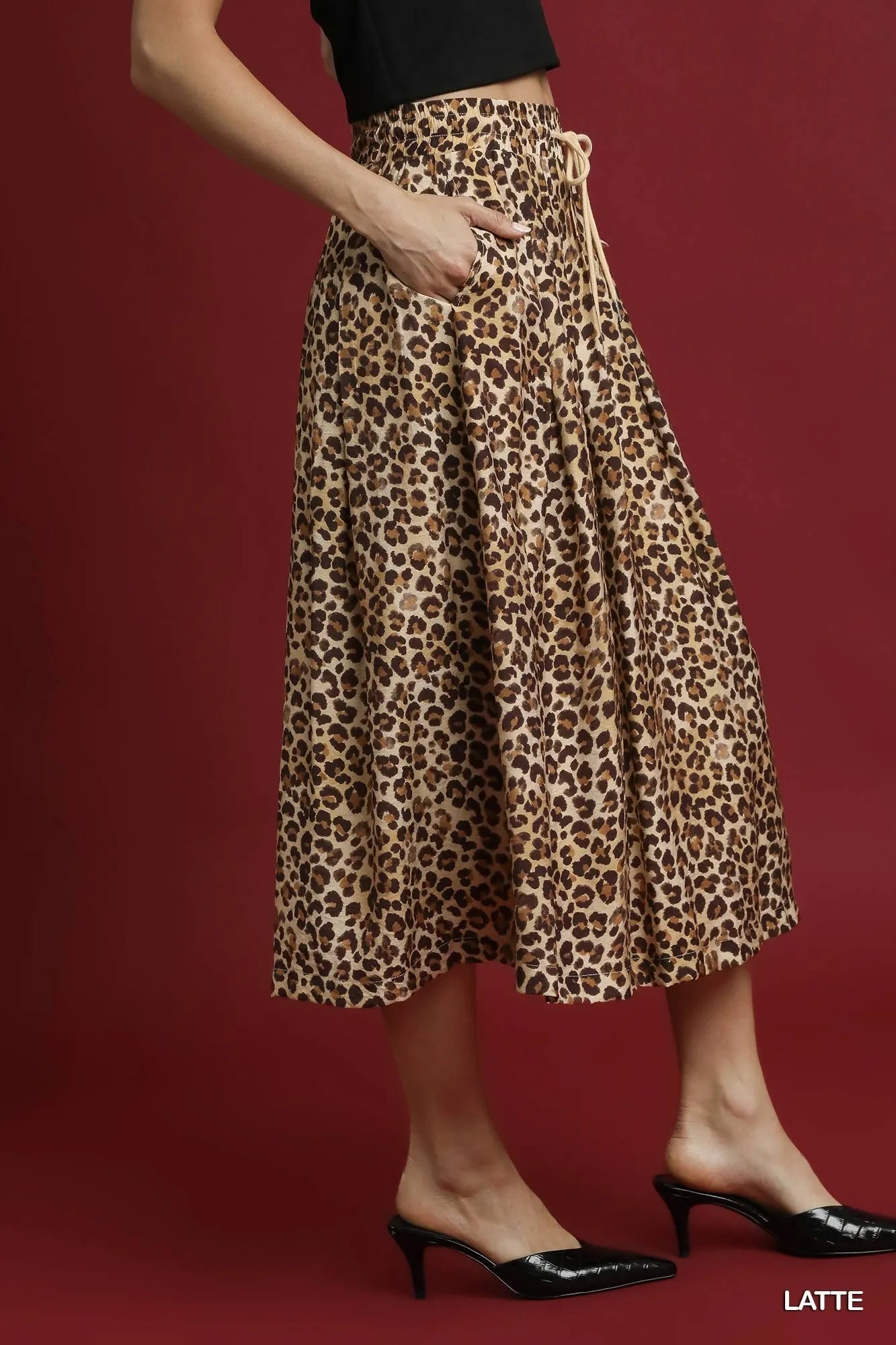 Umgee Drawstring Leopard Midi Skirt - Crowned Energy CO.