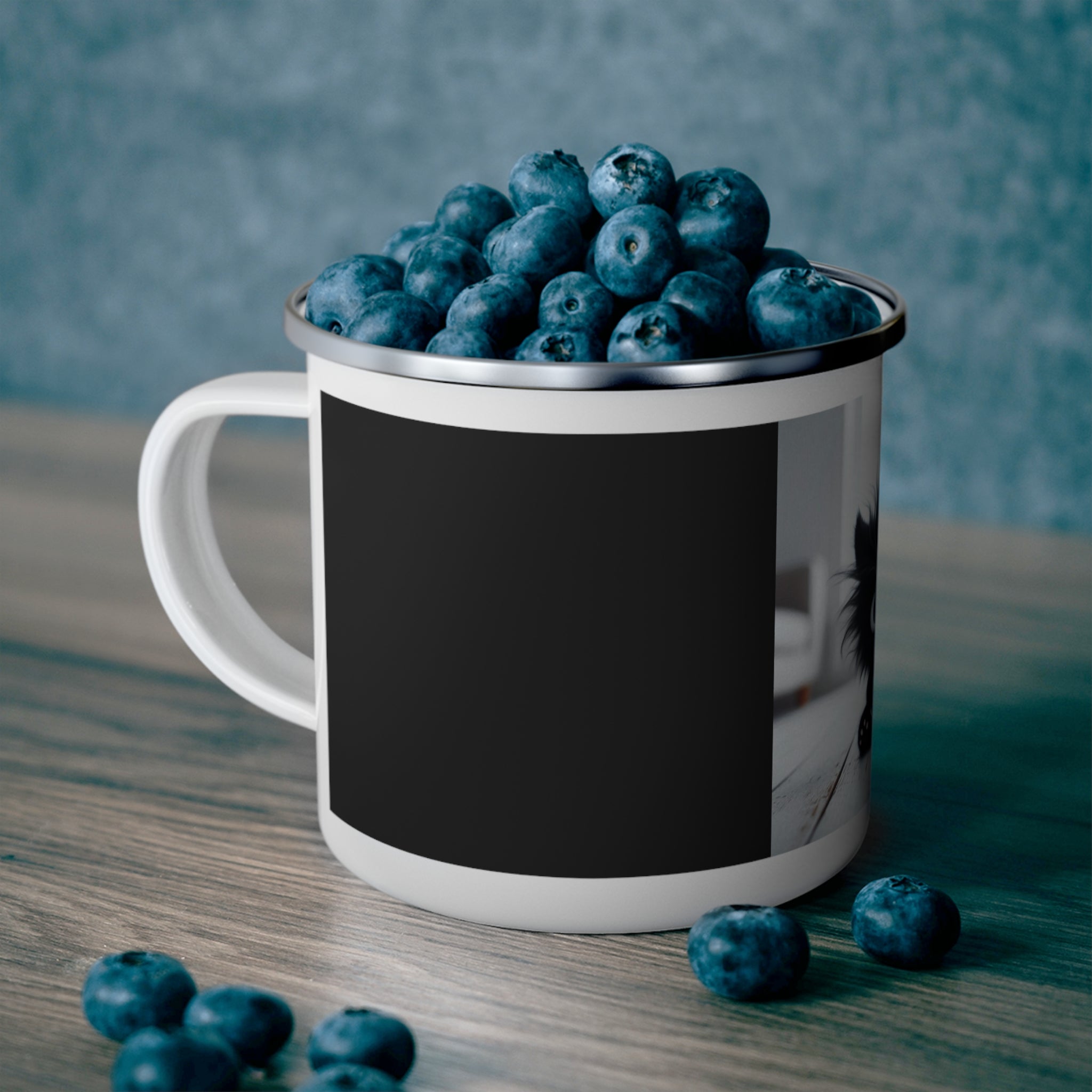 Crowned Energy CO. 12oz Printify Mug Adorable Cat Camping Mug – Enamel Coffee Cup for Pet Lovers & Nature Fans