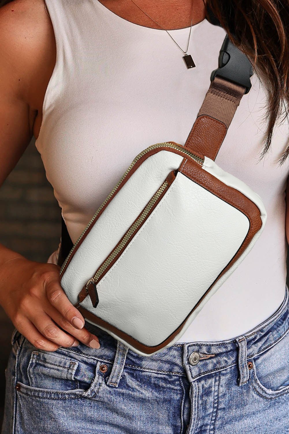 White Adjustable Strap Mini PU Leather Crossbody Bag - Crowned Energy CO.
