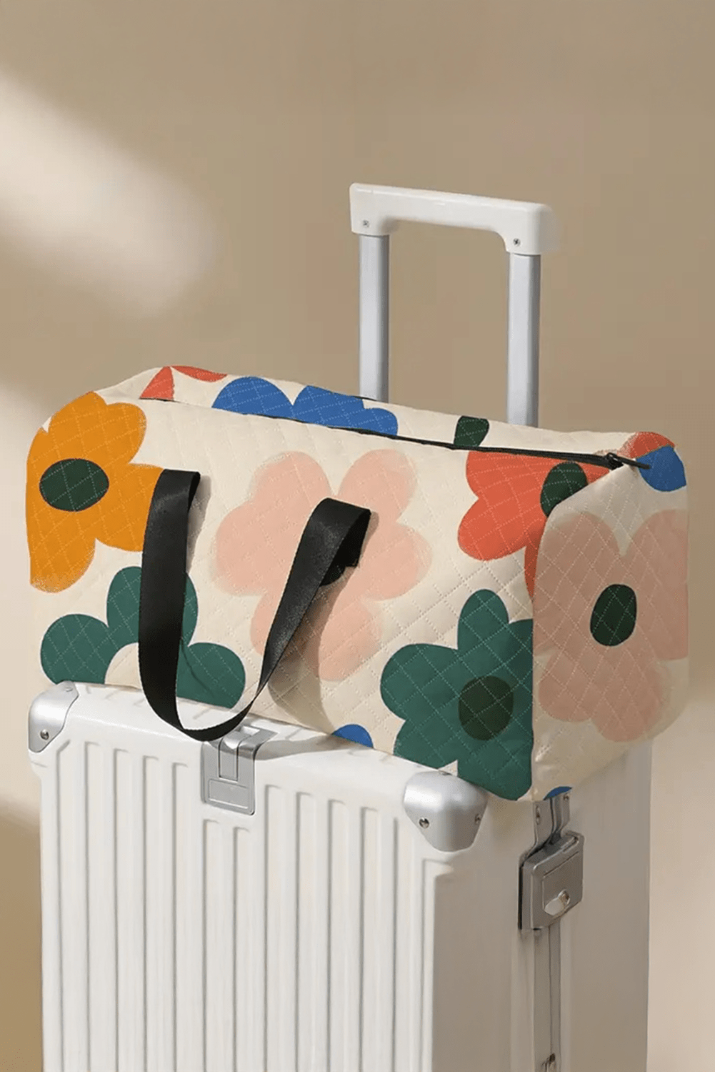 White Flower Print Quilted Large Duffel Bag - Crowned Energy CO.
