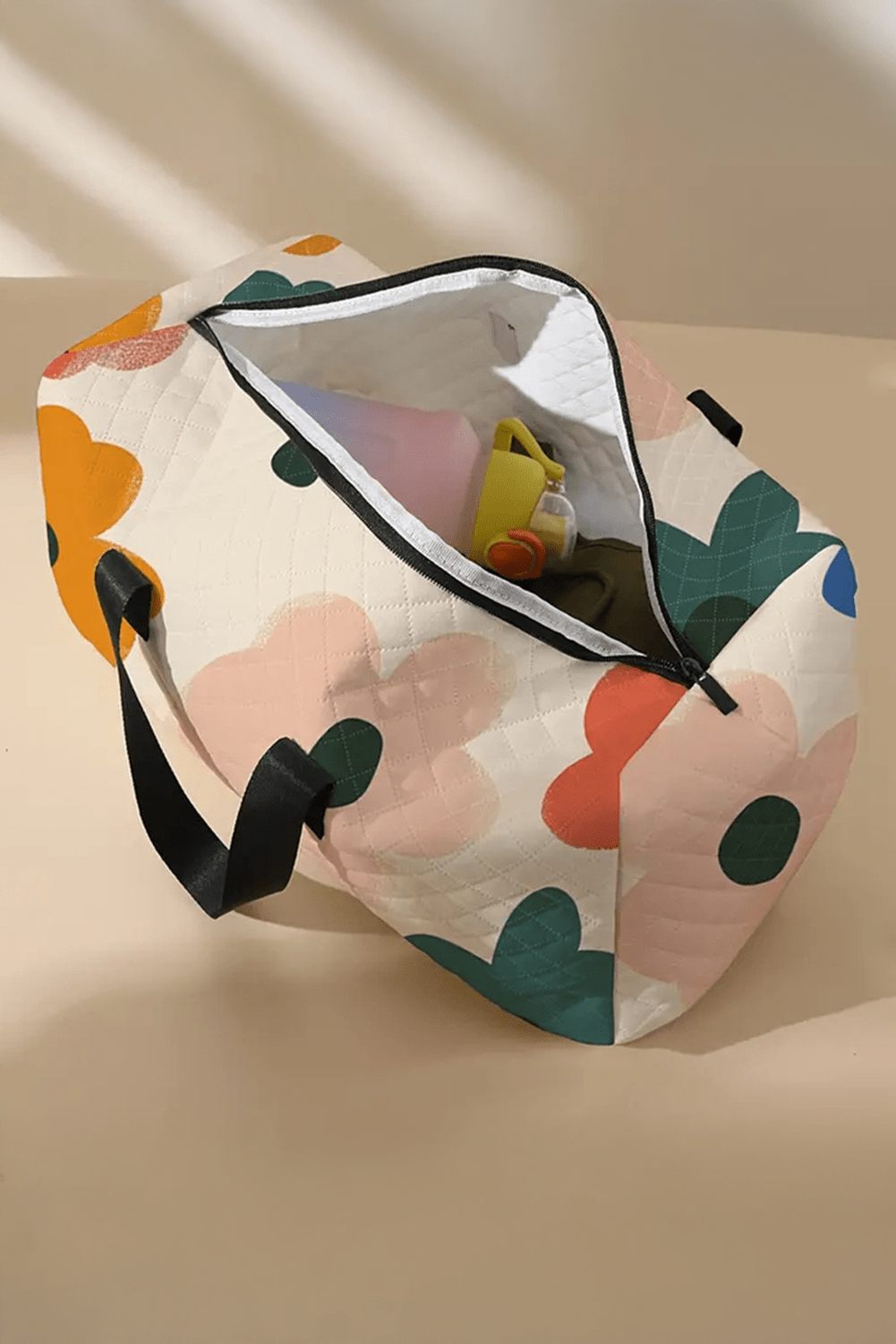 White Flower Print Quilted Large Duffel Bag - Crowned Energy CO.