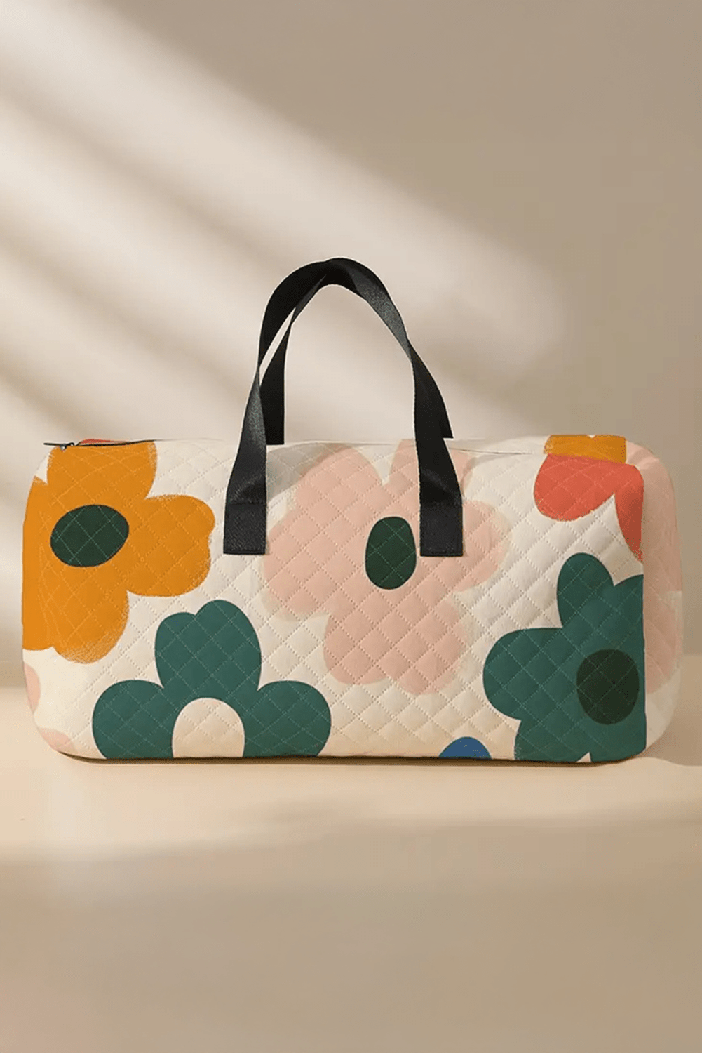 White Flower Print Quilted Large Duffel Bag - Crowned Energy CO.