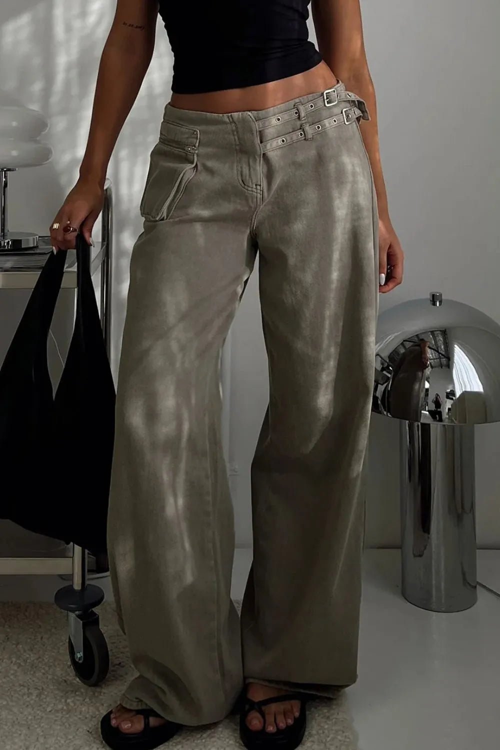 Wide Leg Jeans with Pockets - Crowned Energy CO.